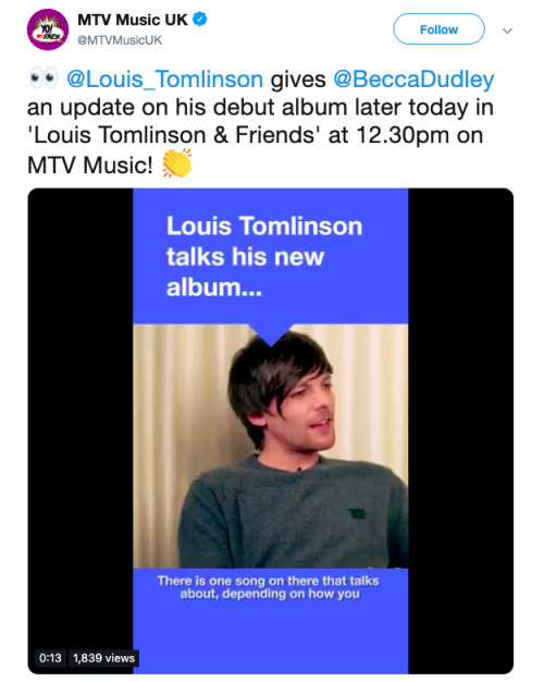 louistomlinsoncouk:Tune in on MTV UK to watch Louis’ interview today at 12:30PM If you missed 