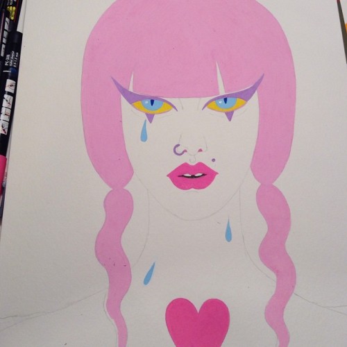 Crying because the paint was all dry💧 #goodbyeplans #wip #art #portrait #drawing #posca #pinkhair #pastel #girl #illustration