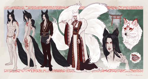 Finished a character sheet for @phantomfacade of their very handsome auspice kitsune OC in FFXIV. Th