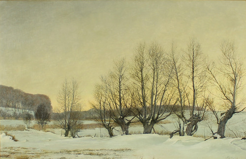Ole Ring (1902 - 1972) - Winter Motif nearTåsinge. Oil on lined canvas.   