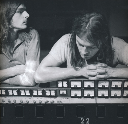 pinkfloyded:  David Gilmour & Richard Wright during the recording of Atom Heart Mother. Photo by Richard Stanley from Ron Geesin’s book The Flaming Cow- The Making Of Pink Floyd’s Atom Heart Mother  