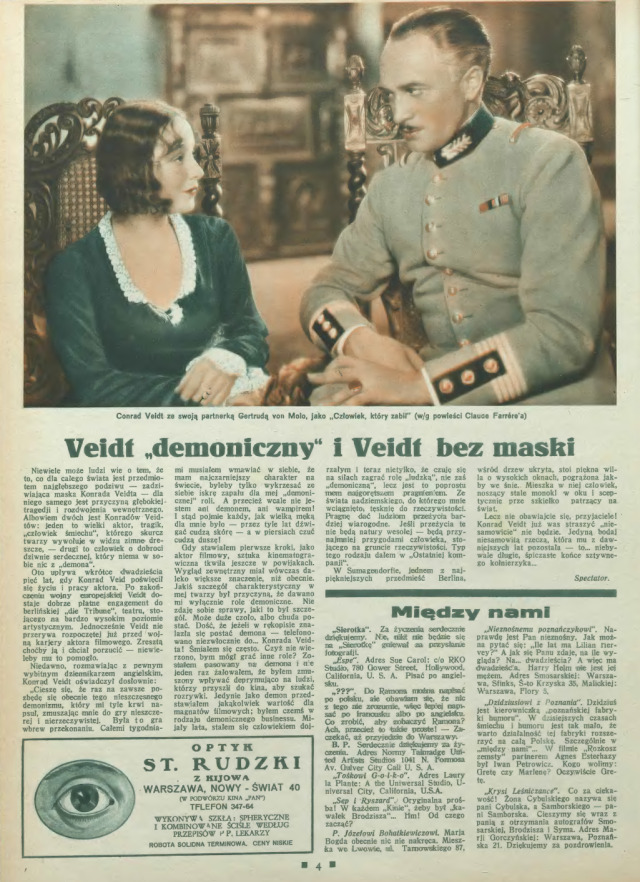 Been perusing the Mazovian Digital Library today-- particularly their Kino issues. This page came from 1931′s issue #15. #1931#Kino Magazine #Kino : tygodnik ilustrowany  #Der Mann der den Mord beging  #Trude von Molo  #Mazovian Digital Library #magazine#dLibra#Conrad Veidt
