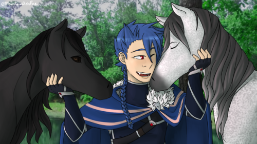 mountainashfae: Y’all really like Rider Proto Cu huh.This time I drew him with Liath Macha and