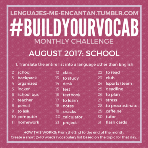 lenguajes-me-encantan: Hello lovelies! Welcome to #BuildYourVocab! Some of you may know this challen