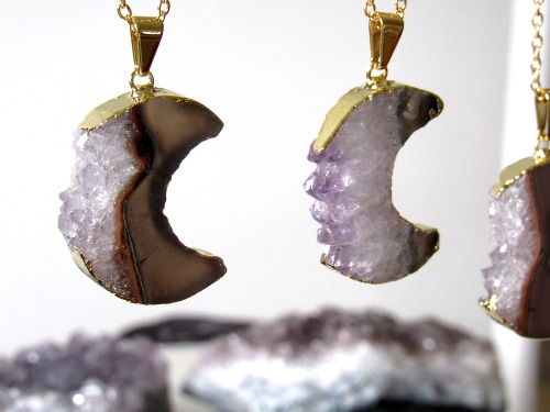 (On Sale!) Gold Lined Amethyst Crescent Moon Necklaces