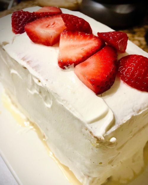 A special birthday cake for my Beloved. Tres Leches Cake with Fresh Strawberries and Vanilla WhipCre