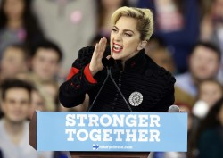 gagafanbasedotcom:   Lady Gaga attends Hillary Clinton’s Final Rally in Raleigh, North Carolina. She was wearing the same jacket Michael Jackson wore back in 1990 at the White House. (11/07) You can watch the performances here.  