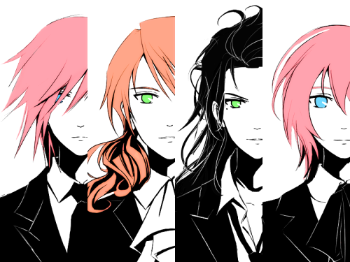 Ah, I never did put up the full pictures of the FFXIII ladies in suits from FFXIII Week. Here they a