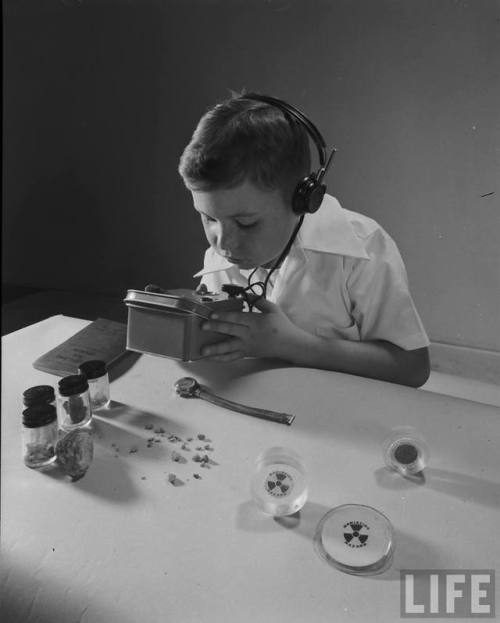 Checking the radioactivity on a (radium?) watch(Bernard Hoffman. 1950)