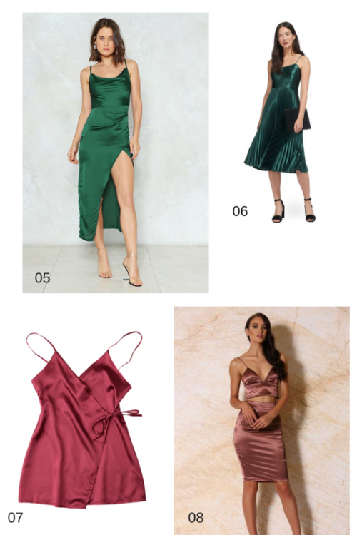 dresslikeceleb:01: Satin wrap dress with chain back:  $67.00 02: Satin fringe midi dress with c