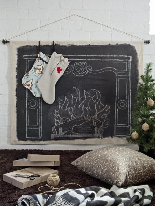 DIY Chalkboard Drop Cloth Mantel from HGTV here. You could also draw a mirror, frames etc… Fi