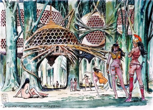 Milo Manara concept art for a remake of Barbarella that never materialized, planned for the early 20
