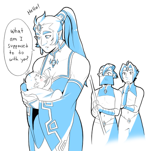 greencladprince:  Ok but hear me out! How about the same Gerudo raised Link AU except its different! :V Also you know that thing babies do when they’re near boobies? yeah… 