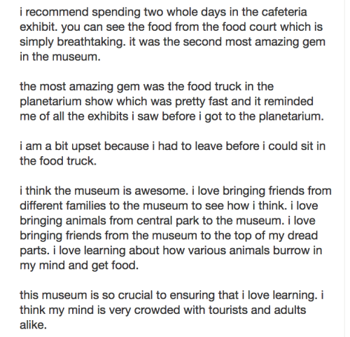 5-star review of the american museum of natural historywritten using a predictive text interfacesour