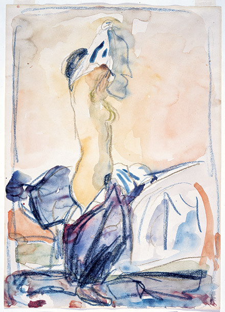 huariqueje:  The Model Undressing  -  Edvard Munch 1920-24Watercolour , fargerstift