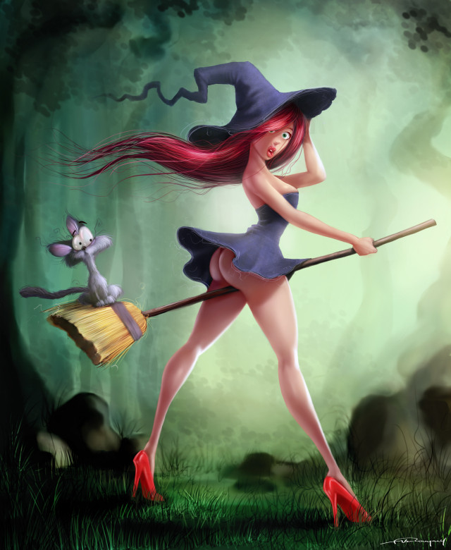 naughtyhalloweenart:Pin Up Witch by Felipe Van Rompaey