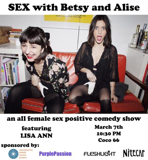 An All-Female Sex-Positive comedy show! FINALLY! Featuring Lisa Ann! Tickets on sale here.