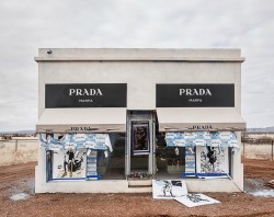 daydreamnotions:  Prada Marfa sculpture in Texas vandalised by gorilla artist going by the name TOMS Marfa 