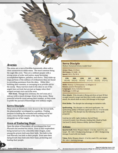 Magic the Gathering: White Creatures (Angels, Avens, Silverclaw Griffin) v1.00.  D&amp;D 5e