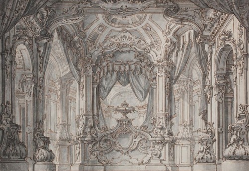 Giuseppe Galli Bibiena (1696 - 1757)“Projet de décor de balustrades et d'arcades surmontée d'un dôme