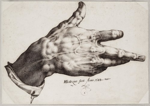 animalinterlace: Printmaker Hendrick Goltzius’s drawing of his crippled right hand, 1588