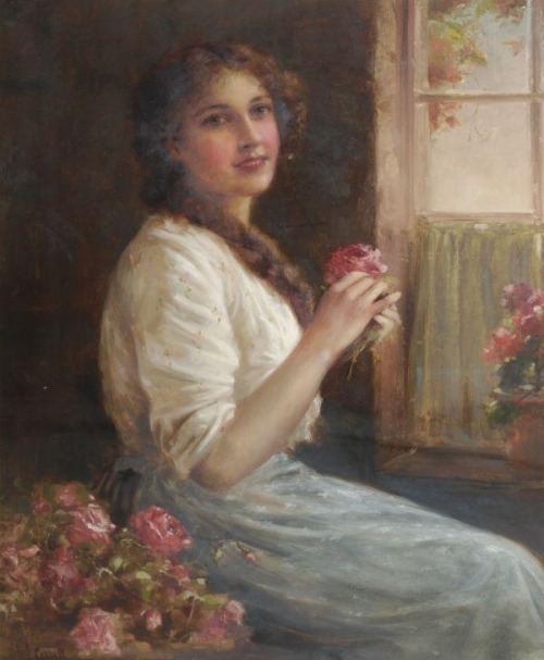 William Joseph CarrollPortrait of a girl with red roses