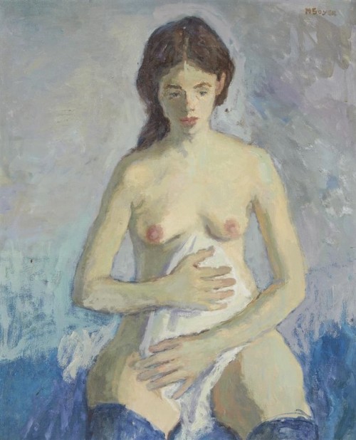 urgetocreate: Moses Soyer (American,1899-1974), Female Nude with Blue Stockings, oil on canvas, 30 x