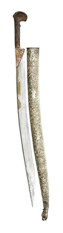 Turkish yatagan with gold koftgari panels and silver scabbard, 19th century.from Olympia Auctions