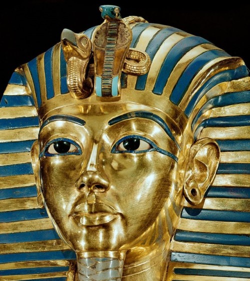 grandegyptianmuseum: Gold Mask of Tutankhamun, detail (gold, lapis-lazuli and semi-precious stones),