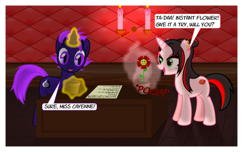 cayennesdungeon:Cayenne, mistress of the intentionally misleading writing! Starring @phantomthorns and a completely innocent flower. “Bad” End it says >w>