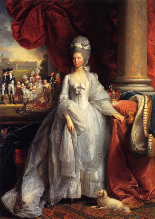 artist-benjamin-west: Portrait of Queen Charlotte of the United Kingdom, with Windsor and the royal 