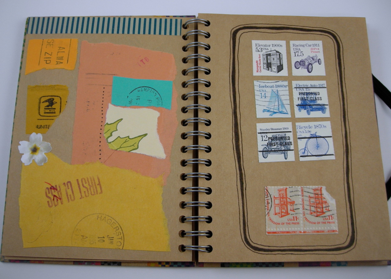 Old envelope bits / washi tape & sticker
Stamps / pen