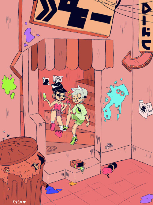 thechlorange:the summer always makes me think of playing splatoon so i drew callie and marie hanging