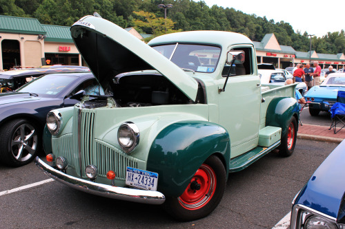 motoriginal:  Saturday Night Continued: Some great trucks at the Hawthorne Car Show, Chevies, Fords, & that sweet little green Studebaker!