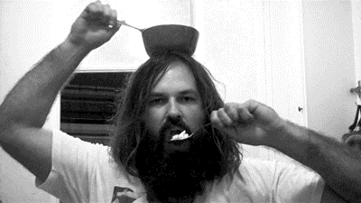 theanchorholdswithinmysoul:If a bearded man eating cereal off of a bowl that is perfect balanced on 