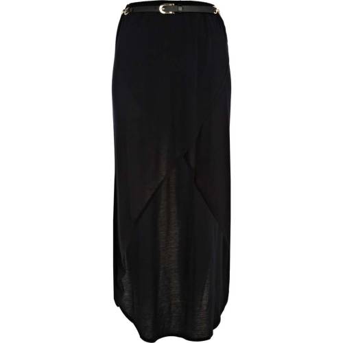 Black dip hem wrap maxi skirt
