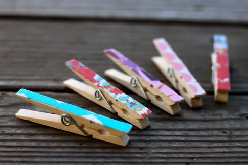 Clothespin turned to magnets plus fabric or paint to make them pretty