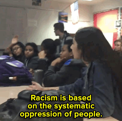 ellewerd:  micdotcom:  The video starts in the middle of the conversation, so you don’t get to hear what the teacher was saying prior, but the overhead projection shows her woke af answer was necessary.  I love the fact the black girl in the back was