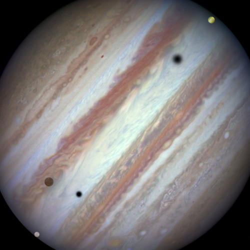 Jupiter Triple-Moon Conjunction : Our solar system&rsquo;s ruling giant planet Jupiter and 3 of 