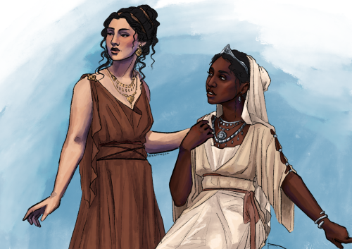 VERY self-indulgent au doodles of medea and helen inspired by this post by @finelythreadedsky where 