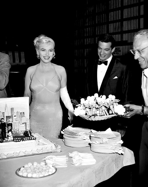 alwaysmarilynmonroe: Marilyn, Actor Frankie Vaughan and Director George Cukor celebrate her 34th Bir