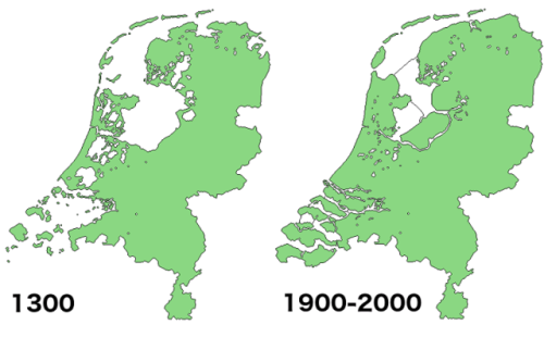 mapsontheweb:The Netherlands in 1300 vs The Netherlands today via reddit