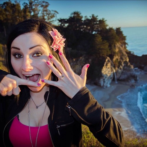 damonandverucajames:  We are ENGAGED!!!! McWay Falls, Big Sur @damon_james @damonjames ❤