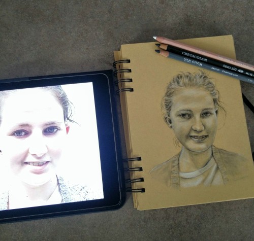 Sketching with charchoal pencil. I also added black and white color pencil.