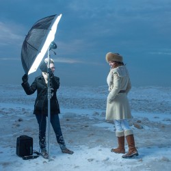 aarongeller:  Behind the scenes shot with @sarahxstafford and assistant @hmganther #editorial #photoshoot #grandrapids #kalamazoo #michiganmodel #michiganphotographer #winterwonderland #gellerphotography #broncolor #softlighter #lakemichigan #fordmodel