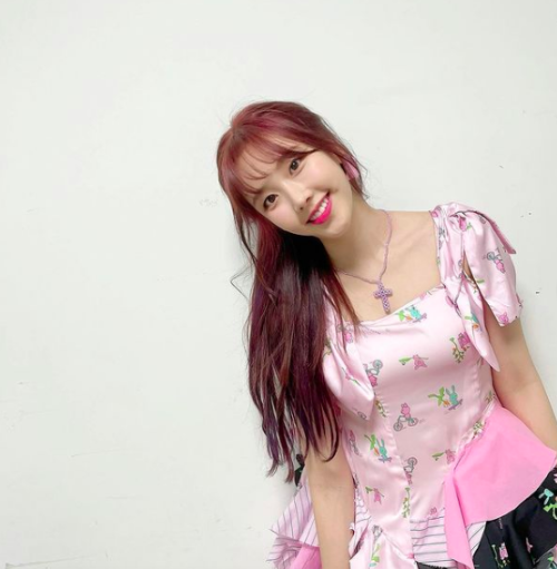Momoland’s Nayun on instagram wearing NATASHA ZINKO pink printed sundress £865 [mod