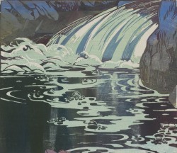 thunderstruck9:  Mabel Royds (English, 1874-1941), Waterfall, c.1938. Colour woodcut.