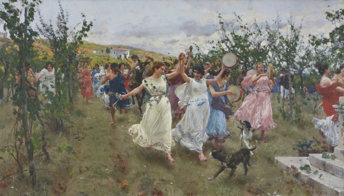 Bacchanal (1896). Raffaello Sorbi (Italian, 1844-1931). Oil on canvas.Joyous skipping, exuberant dan