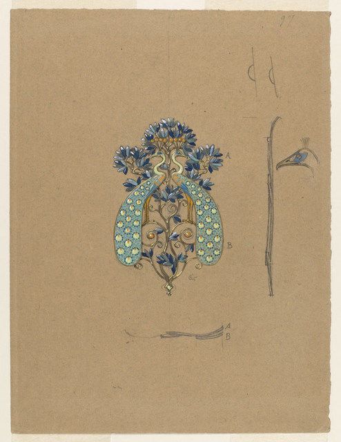 detournementsmineurs:Dessin pour une boucle de ceinture à motif “Paon” d’Eugène Samuel Grasset, 190