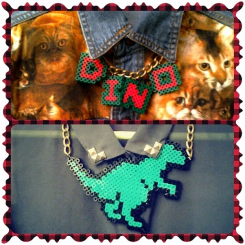 Are you more DINO or DINOSAUR? Necklaces made by Bowsdontcry. Please like the fb page. Www.facebook.